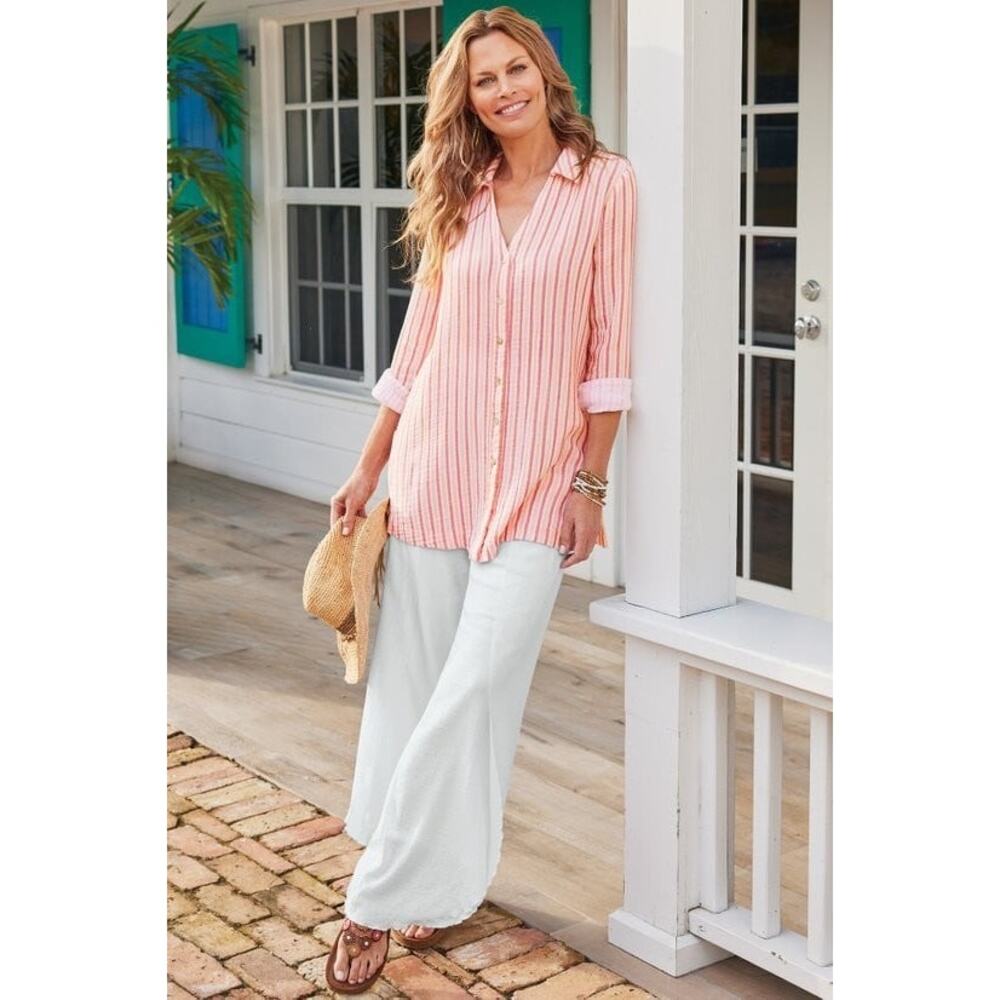 Soft Surroundings Siesta Keys Gauze Crepe Pants White Cotton Wide Leg Size L - Picture 7 of 11